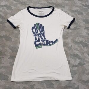 Ariat Top Womens Small White Short Sleeve Ringer Western Rodeo Ranch